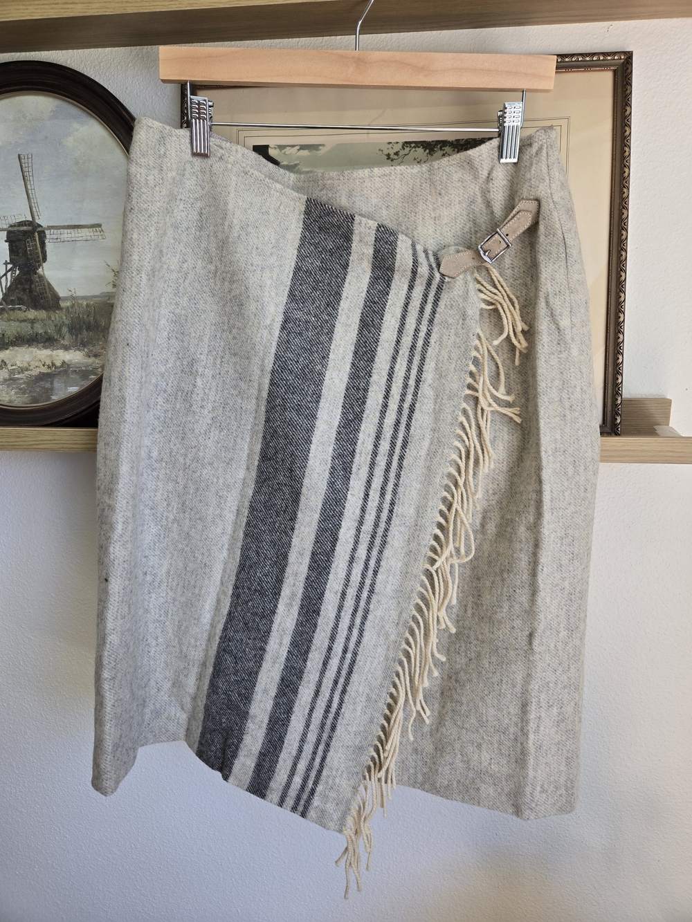 Lauren Ralph Lauren Blanket Skirt With Leather Buckle And Fringe | Size 12